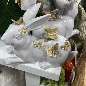 Laura Ashley White Rabbit Figurine with Gold Butterflies